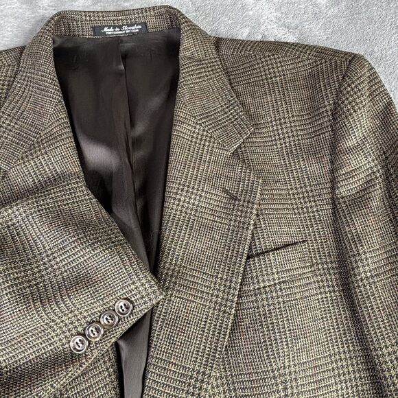 Tailors Row by Deansgate Blazer Mens 42R Plaid Silk Wool Two Button Sport Coat - Picture 1 of 10